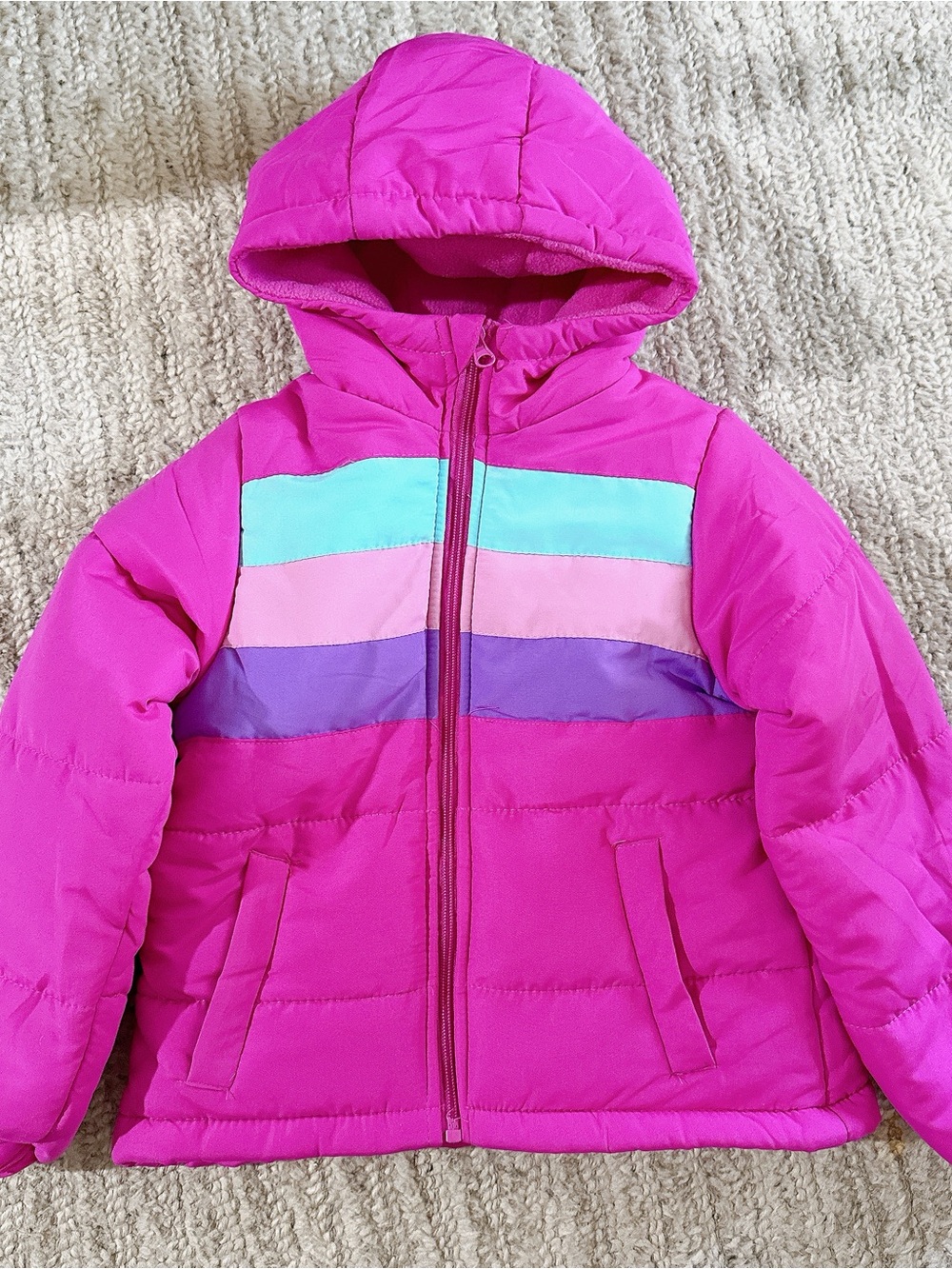 NWT Operation Warm Girls Puffer Jacket Size 5/6 Pink Colorblock Hooded Coat